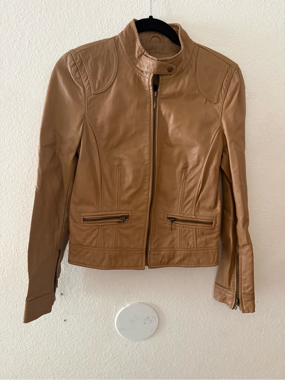Forever 21 Women's Camel Leather Zip Jacket